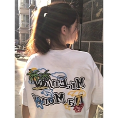 万针全刺绣工艺抖音得物高品质260克重磅纯棉双纱美式高街短袖T恤，男装T恤，电商A486-1