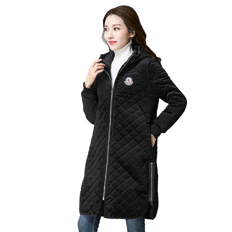 拉链连帽纯色棉衣/棉服2020年冬季长袖加厚中长款直筒口袋,女装棉衣/棉服,独衣靓