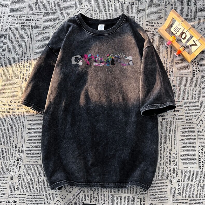 潮牌宽松短袖t恤蜡染美式复古高街水洗做旧517A-2-SX266-P38,男装T恤,星座517A-2
