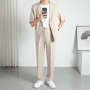 TW053-P95 2025夏季时尚港风宽松男七分袖西服两件套装阔版图片