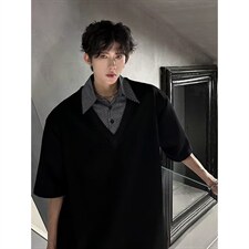 【XZ1112-1】男短袖杉翻领假两件POLO杉T恤五分袖P37YW71，男装T恤，星座1112-1