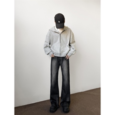 B221美式ins高街暗黑百搭假破洞微喇牛仔裤LK24149-P60控78，男装牛仔裤，电商B221
