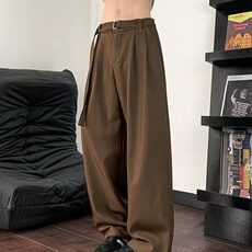 黑色弯刀西裤垂坠感高级感痞帅裤子男春夏cleanfit直筒微喇休闲裤，男装休闲裤，星座601-1