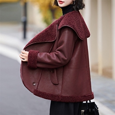 冬天大翻领仿羊羔毛皮毛一体羊羔绒厚外套女秋冬2024新款高级感，女装羊羔毛/颗粒绒，潮流依族