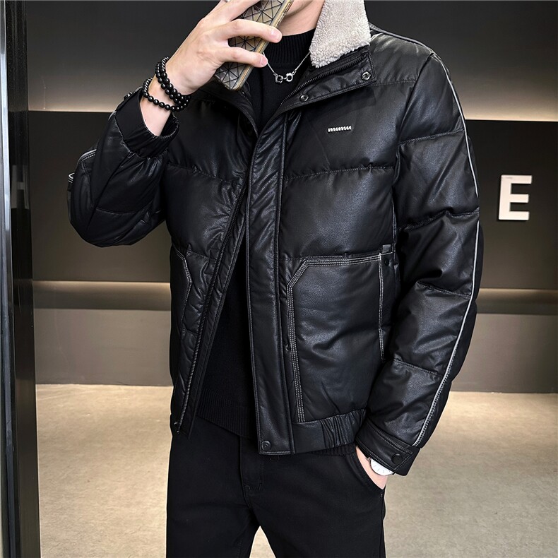 男士连帽修身可拆羊糕毛PU皮羽绒服【标50控活动价298】,男装羽绒服,星座414（原B263）