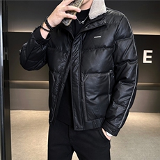 男士连帽修身可拆羊糕毛PU皮羽绒服【标50控活动价298】，男装羽绒服，星座414（原B263）