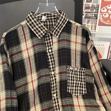 拼接长袖衬衫衬衣男美式街头嘻哈设计宽松上衣，男装衬衫，星座410-7