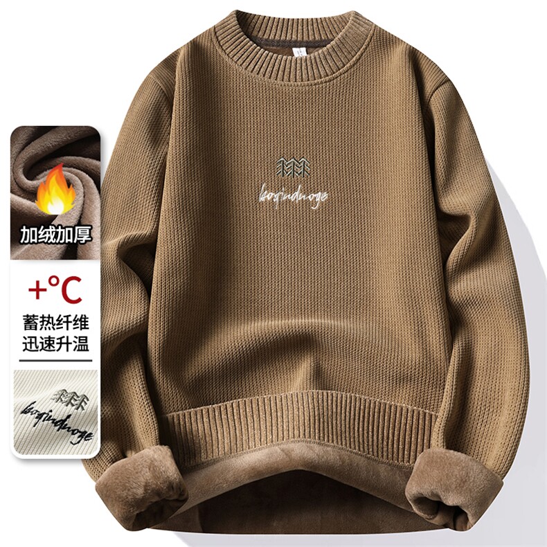 钱多多圆领加绒加厚卫衣秋冬季一体绒保暖长袖T恤男7191-P36元,男装T恤,星座1706