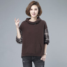 胖MM300斤连帽大码卫衣女春秋2025新款韩版宽松拼接格子上衣外套，女装卫衣/绒衫，伊满意