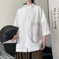 短袖衬衫男宽松七分袖上衣ins港风痞帅衬衣韩版潮流夏季薄款外套，男装衬衫，星座505-2（原电商A260-1)