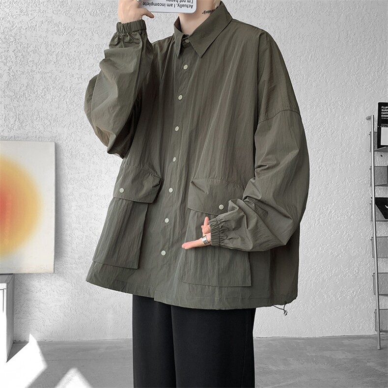 8XL-M春夏廓形衬衫防晒外套特大码多口袋复古慵懒衬衣JK5203/P50,男装夹克,电商B238