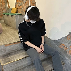 抖音得物高品质二开240克宽松纯棉美式潮牌三条杠织带短袖T恤，男装T恤，电商A486