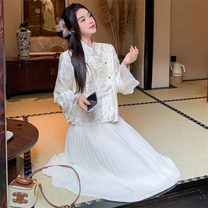 新中式国风刺绣套装裙女夏季新款温婉气质盘扣上衣半身裙两件套潮图片