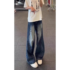 网络图，美式扎染破洞男夏薄款阔腿弯刀牛仔裤XZ302B-1-N32P45，男装牛仔裤，星座302B-1