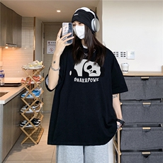 中性风卡通熊猫印花短袖男女学院风夏季T恤宽松韩范2024新款，男装T恤，电商C306-1