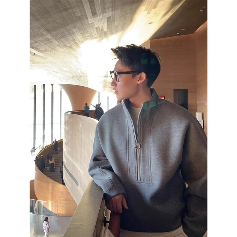 2025美式立领半拉链卫衣男款潮牌重磅设计感廓形短款cleanfit外套，男装卫衣，星座506A