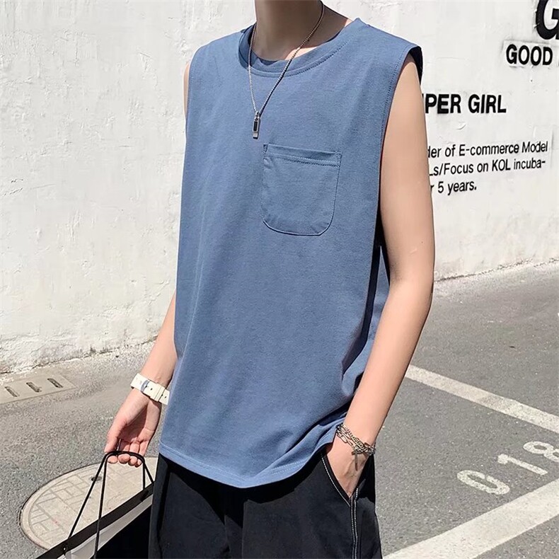 无袖T恤男港风潮流口袋个性帅2023夏季新款ins宽松背心ST179-P22,男装T恤,星座412-3