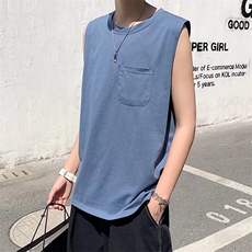 无袖T恤男港风潮流口袋个性帅2023夏季新款ins宽松背心ST179-P22，男装T恤，星座412-3