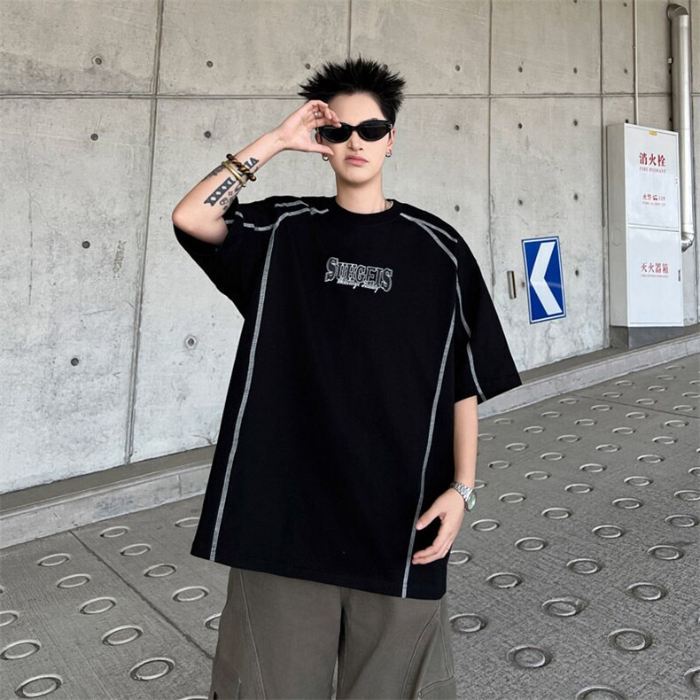 2025新款短袖t恤半袖圆领上衣学生班服痞帅街头潮流T1854-P32，男装T恤，星座512-4