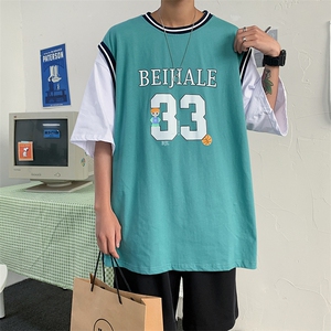 男宽松休闲打底衫篮球服假两件短袖t恤男生五分袖上衣T330-P25图片
