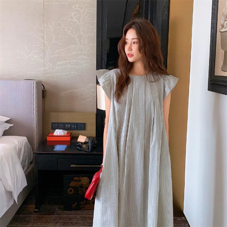 韩版小个子宽松显瘦飞飞袖茶歇裙2025年夏季减龄高级感独特连衣裙,女装连衣裙,2D080