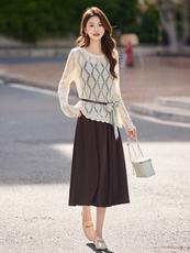 吊带连衣裙女2025早秋新款简单大方高级感气质针织长袖套装裙穿搭，女装套装/套裙，艾贝斯