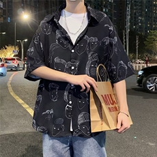日系五分袖春夏季新款衬衫潮流慵懒男方领宽松型衬衫C287P30，男装衬衫，星座1116-2