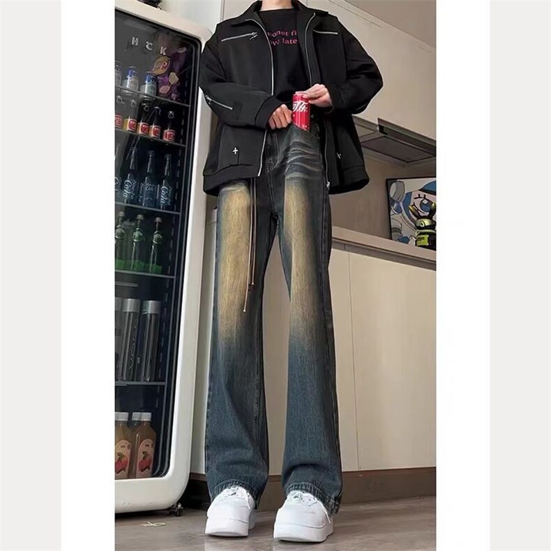 水洗美式弯刀微喇牛仔裤男春秋阔腿直筒裤做旧百搭潮流H730P36.5,男装牛仔裤,星座1112-1