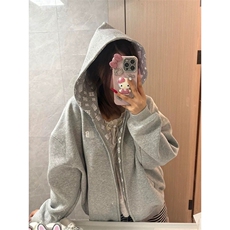 网图有货秋冬字母印花开衫灰色刺绣连帽卫衣外套男女A1129-P60，女装短外套，星座1505