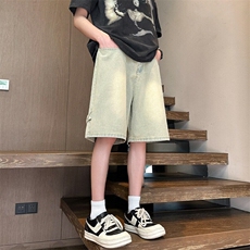 牛仔短裤男士夏季薄款宽松五分裤子2025新款潮牌青少年松紧腰中裤，男装牛仔裤，星座1210-1