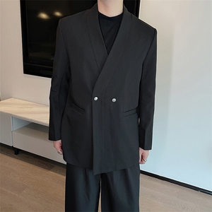 秋季韩版高级感简约休闲无领西服男轻熟风高级西装外套XZ0082P125图片