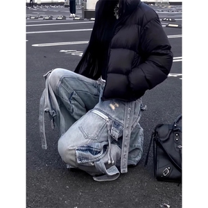 W10213-P83 网图现货 美式工装牛仔裤高级感宽松休闲多口袋裤子图片