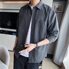 衬衣男2021春秋新款长袖休闲宽松条纹男士衬衫外套DF07T，男装衬衫，电商A102