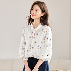 2026春秋季苎麻时尚简约大方气质优雅刺绣休闲透气衬衫，女装衬衫，独衣靓