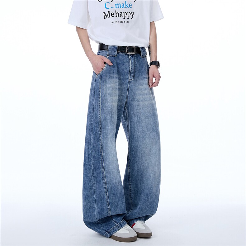 xz905-2-Z077#P65-（控98）美式高街阔腿水洗牛仔裤,男装牛仔裤,星座905-2