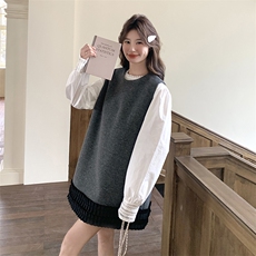 灰色韩系chic别致套装女2025年秋季新款设计感拼接背心裙两件套潮，女装套装/套裙，维壹