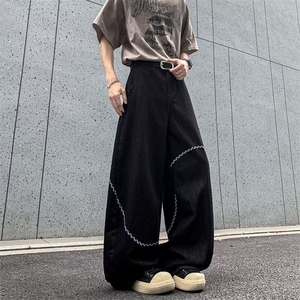 刺绣牛仔裤男女2025夏季街头中性风设计感刺绣阔腿拖地裤9260 P58图片