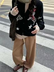 12针星星提花开衫均码胸围110衣长58袖长57，女装针织衫/毛衣，更慕羊绒