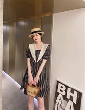 波点闺蜜款一长一短连衣裙，女装连衣裙，亿炫(5F)