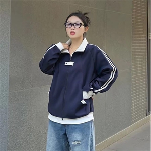 抖音得物品质秋冬美式高街重磅结构拼接织带翻领卫衣夹克外套W113图片