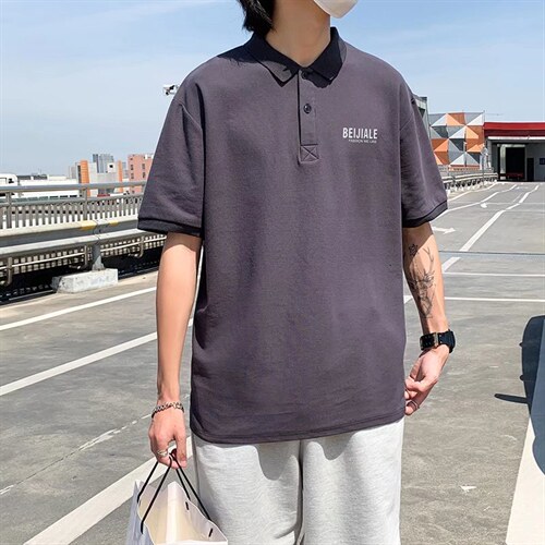 美式复古夏装POLO衫男夏潮流翻领ins宽松T恤T369P30,男装Polo衫,星座1116-2