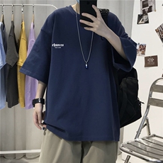 T08字母印花圆领短袖宽松五分袖T恤衫半袖潮男女学生TEE大码团服，男装T恤，星座115A-3