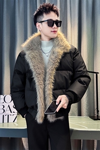 MY568-P148控198面料皮男座山雕棉服冬季新款加绒加厚棉袄外套翻图片