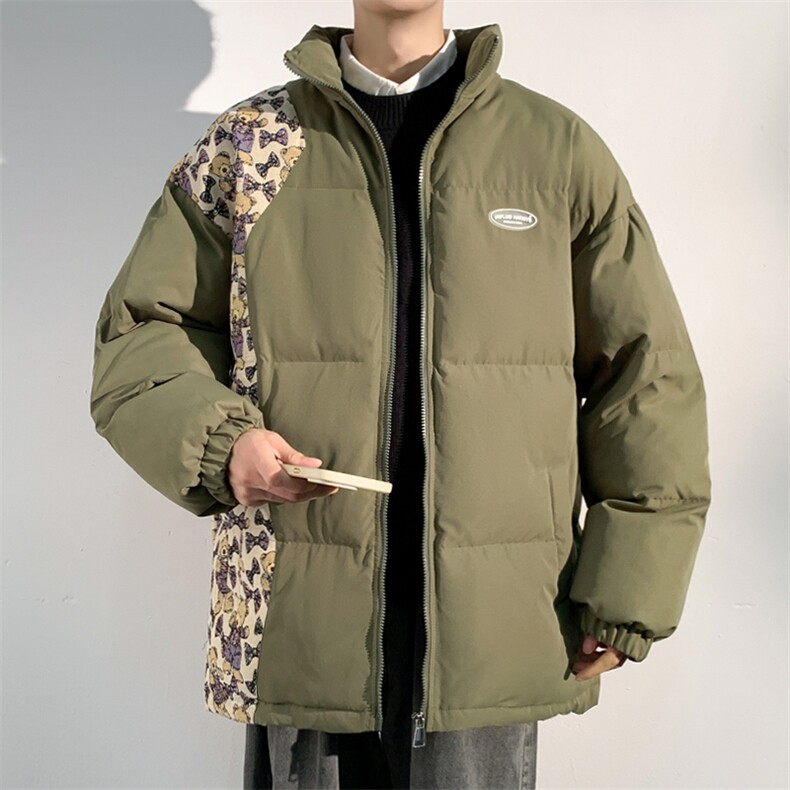 2025冬季新款光影墙大码小熊拼接立领棉衣M-5XHM23757-P105，男装棉衣，电商A022