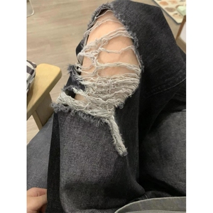 【网图】黑色膝盖破洞牛仔裤男女夏季薄款cleanfit裤子NZ03WW特48图片