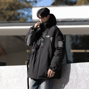 美式潮牌复古拼色机能冲锋衣连帽棉服男女ins冬季工装F811-P95图片