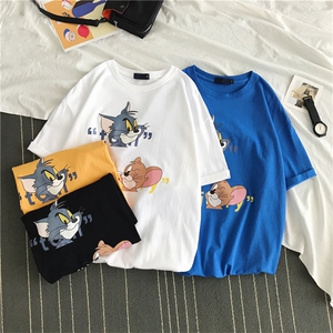 港风动漫学生上衣百搭纯棉上衣潮牌宽松半袖t恤 411-t215-p28图片