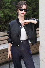 2024新款海宁皮衣女短款棒球服仿真绵羊皮夹克蝙蝠宽松拼接外套，女装皮衣，江南女神