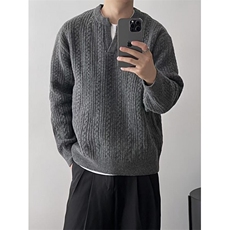 网图麻花灰色亨利领毛衣男cleanfit老钱风v领针织衫MY6518-特P58，男装针织衫/毛衣，星座1007（原301D）