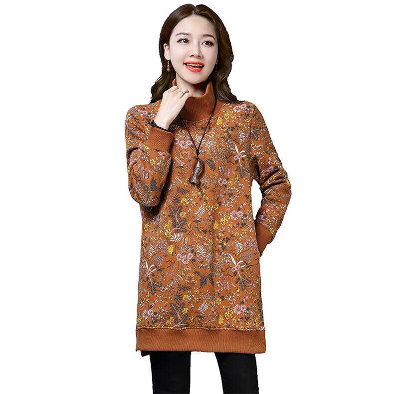 花色图案印花2020冬季新款保暖休闲时尚常规高领卫衣,女装卫衣/绒衫,独衣靓